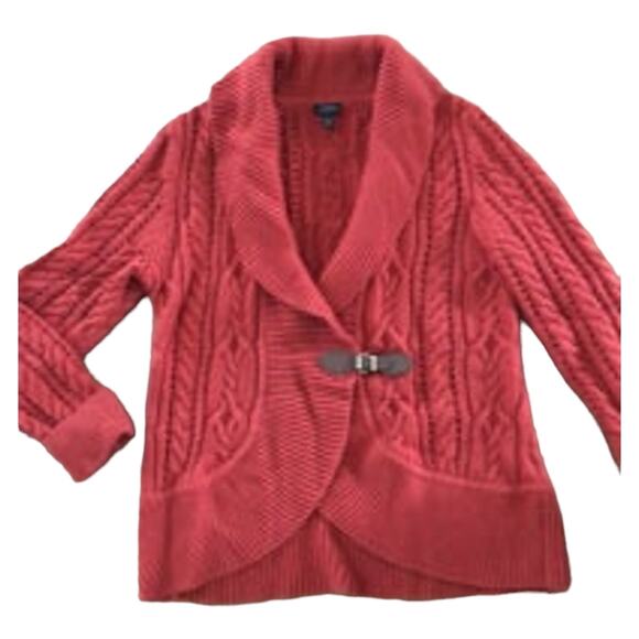 Talbots Lambswool Blend Cardigan shawl collar leather front closing size medium - Picture 7 of 10